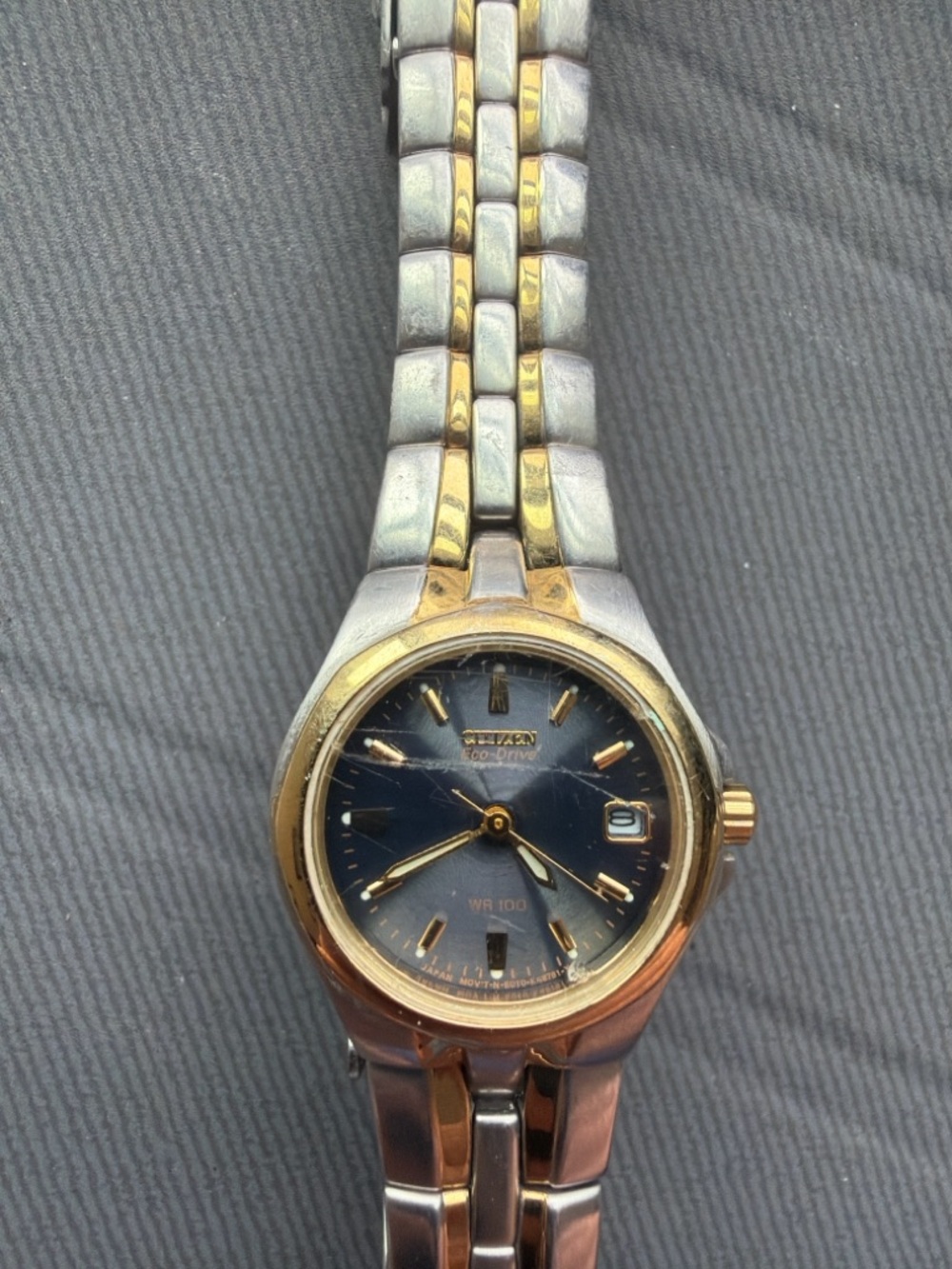 Citizen Eco-Drive Two-Tone Gold and Silver Women's Watch with Black Dial